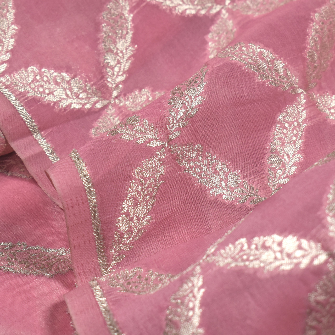 Onion Pink Organza Fabric with Diamond Cross Design