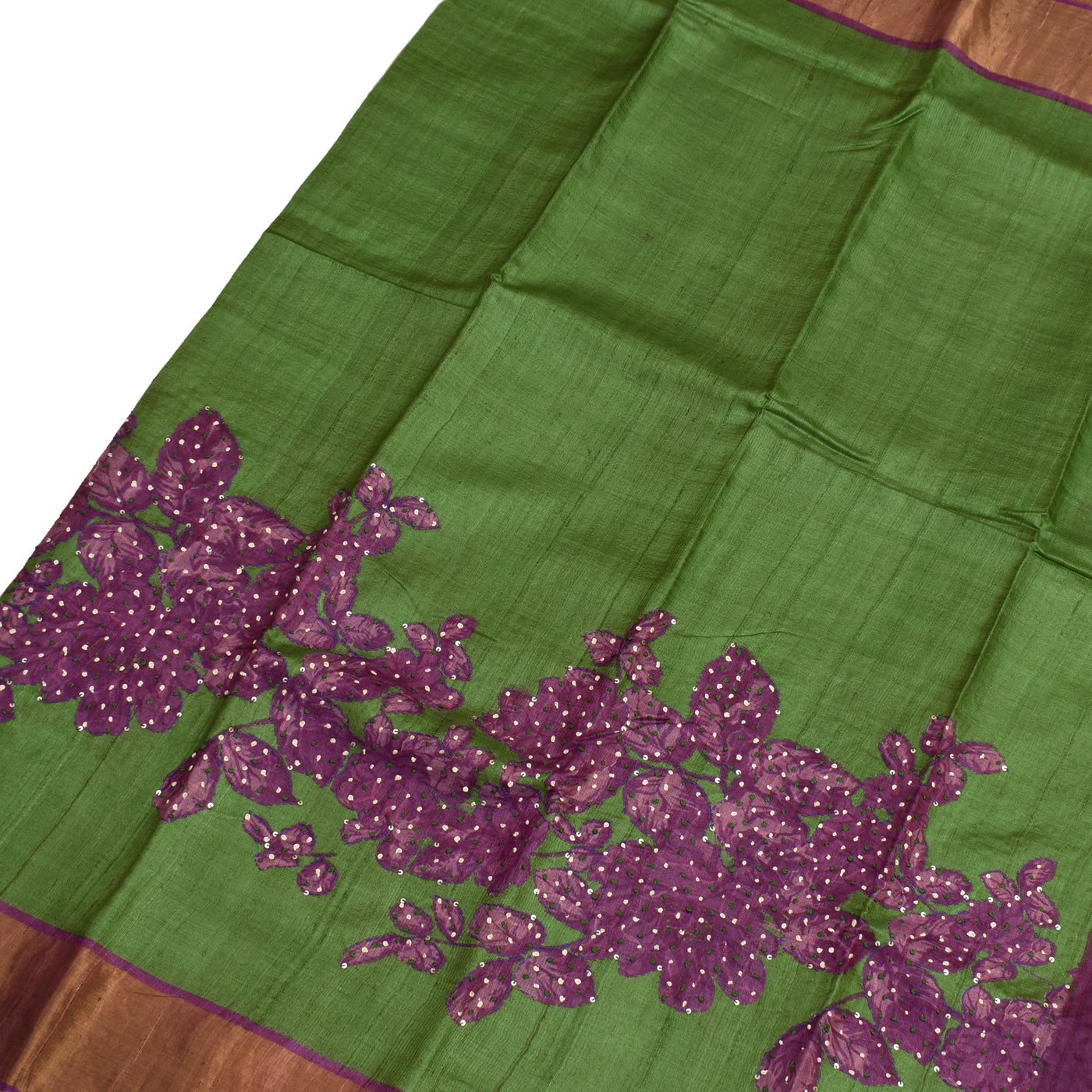 Green Tussar Silk Saree with Floral Printed Design