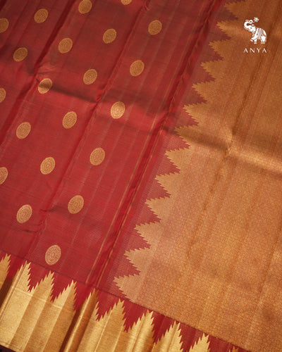 Maroon Kanchi Silk Saree with Zari Lines and Zari Butta Design