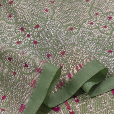 Apple Green Banarasi Silk Fabric with Flower Butta Design