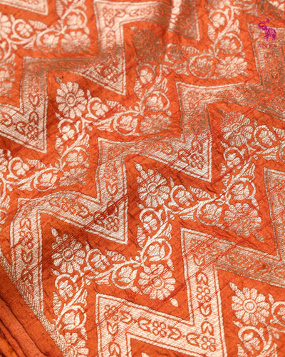 Rust Tussar Raw Silk Fabric with Zig Zag Creeper Design