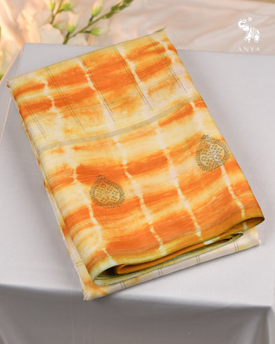 Off White and Oil Mustard Batik Kanchi Silk Saree