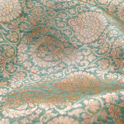 Mint Green Banarasi Silk Fabric with Zari Creeper Design