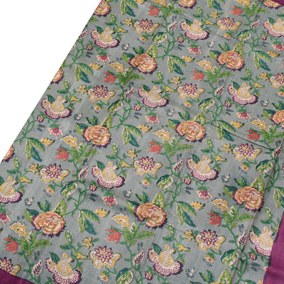 Grey Tussar Silk Saree with Floral Print Design