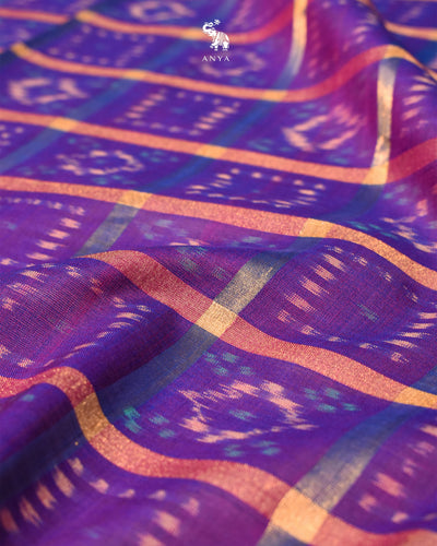 Magenta Ikkat Silk Fabric with Checks Design
