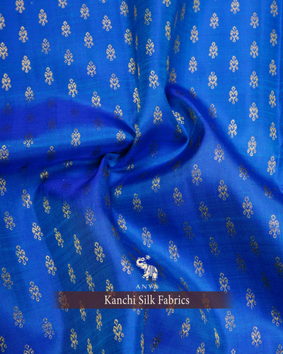 Meenakshi Blue Kanchi Silk Fabric with Kammal Butta Design