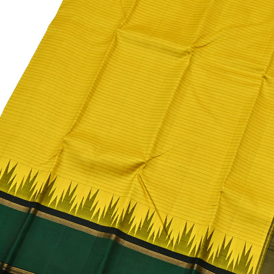 Yellow Kanchipuram Silk Saree with Horizontal Stripes Design