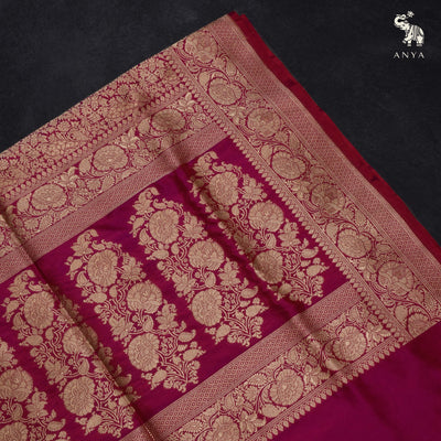 Pink Banarasi Silk Saree with Floral Creeper Design