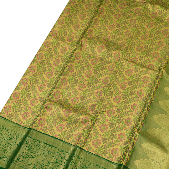 GOLDEN KANCHIPURAM SILK SAREE WITH CREEPER DESIGN