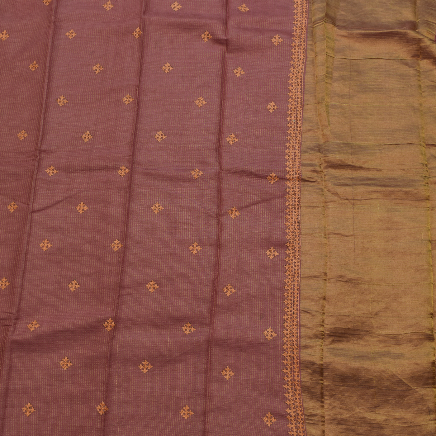 Onion Pink Tussar Silk Saree with Kutch Work Design