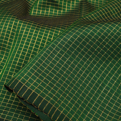 Bottle Green Kanchi Silk Fabric with Small Zari Checks Design