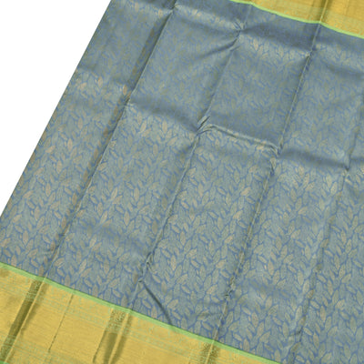Bluish Grey Kanchipuram Silk Saree with Leaf Creeper Design