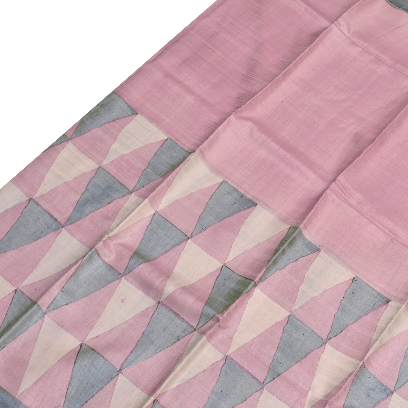 Lotus Pink Tussar Silk Saree with Triangle Print Design