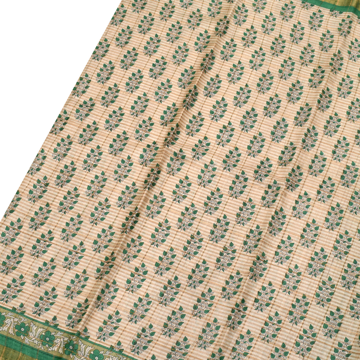 Off White Tussar Silk Saree with Leaf and Checks Design