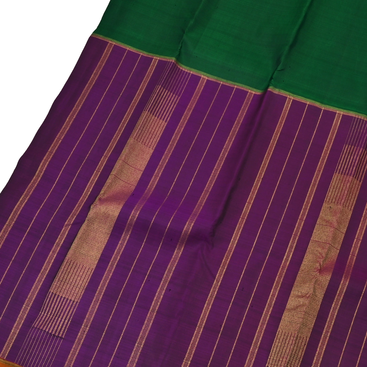 Dark Green and Magenta Kanchipuram Silk Saree with Plain and Zari Lines Design