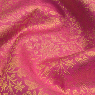 Pink Kanchi Silk Fabric with Zari Creeper Design