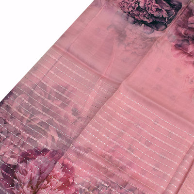 Pink Organza Silk Saree with Floral Sequins Design