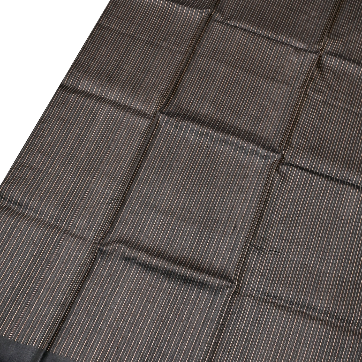 Dark Grey Tussar Silk Saree with Stripes Design