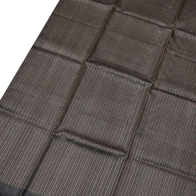 Dark Grey Tussar Silk Saree with Stripes Design