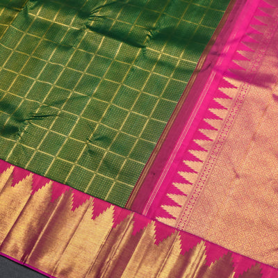 Bottle Green Kanchipuram Silk Saree with Small Zari Kattam Butta Design