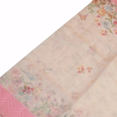 Off White Organza Silk Saree with Floral Design