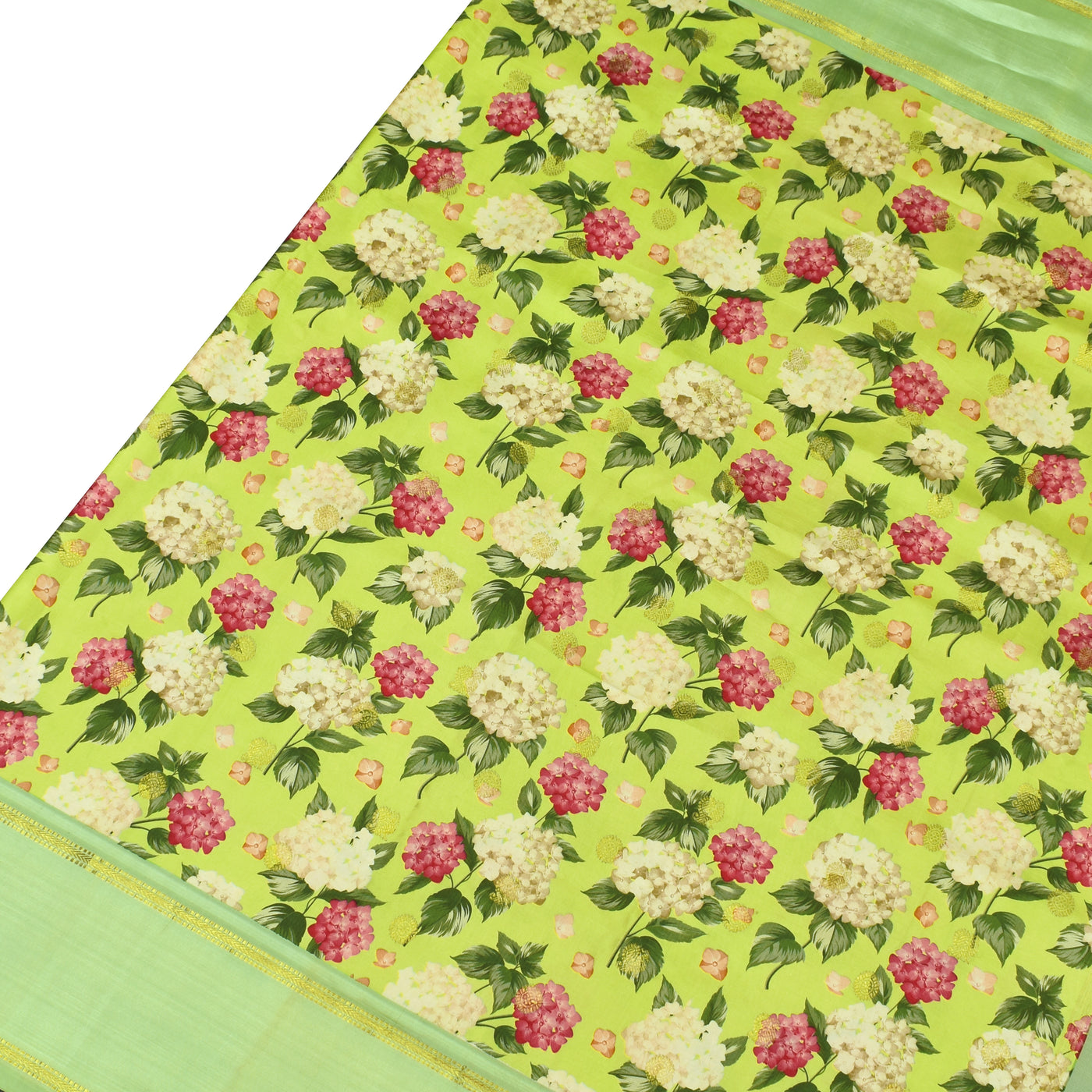 Fluorescent Green Printed Kanchi Silk Saree with Floral Design