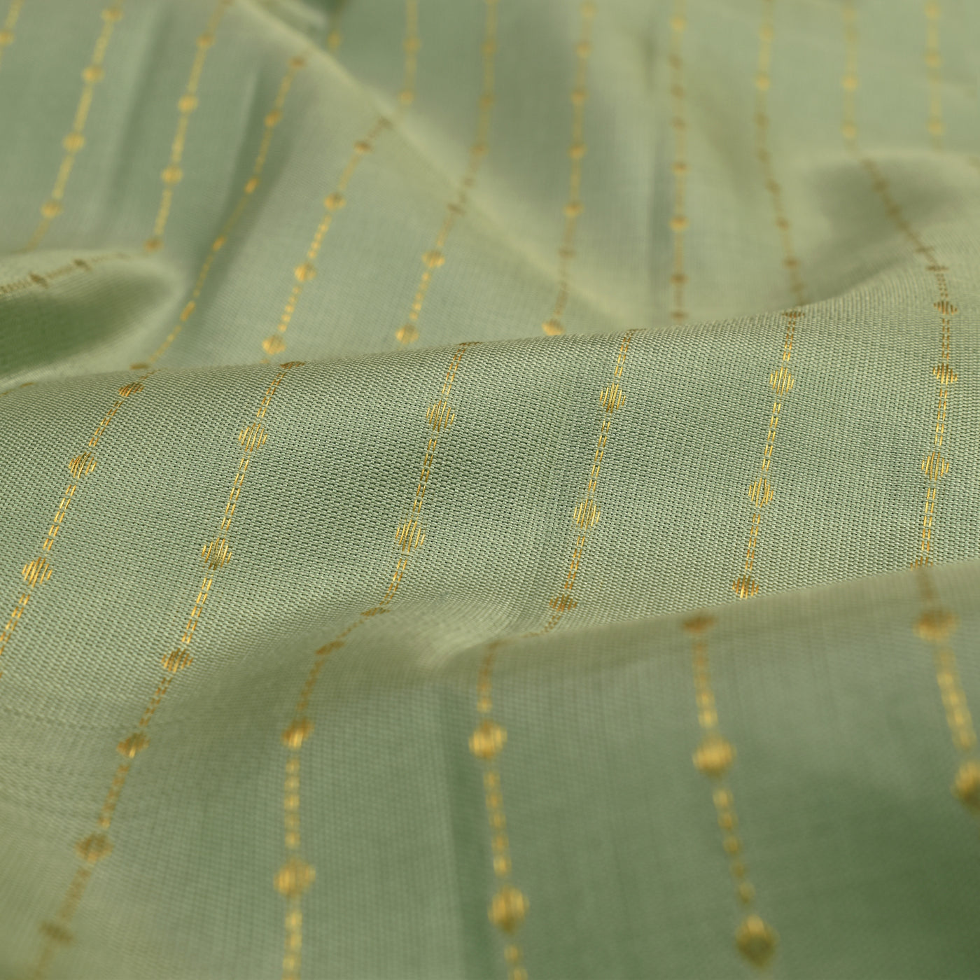 Apple Green Kanchi Silk Fabric with Dots and Stripes Design