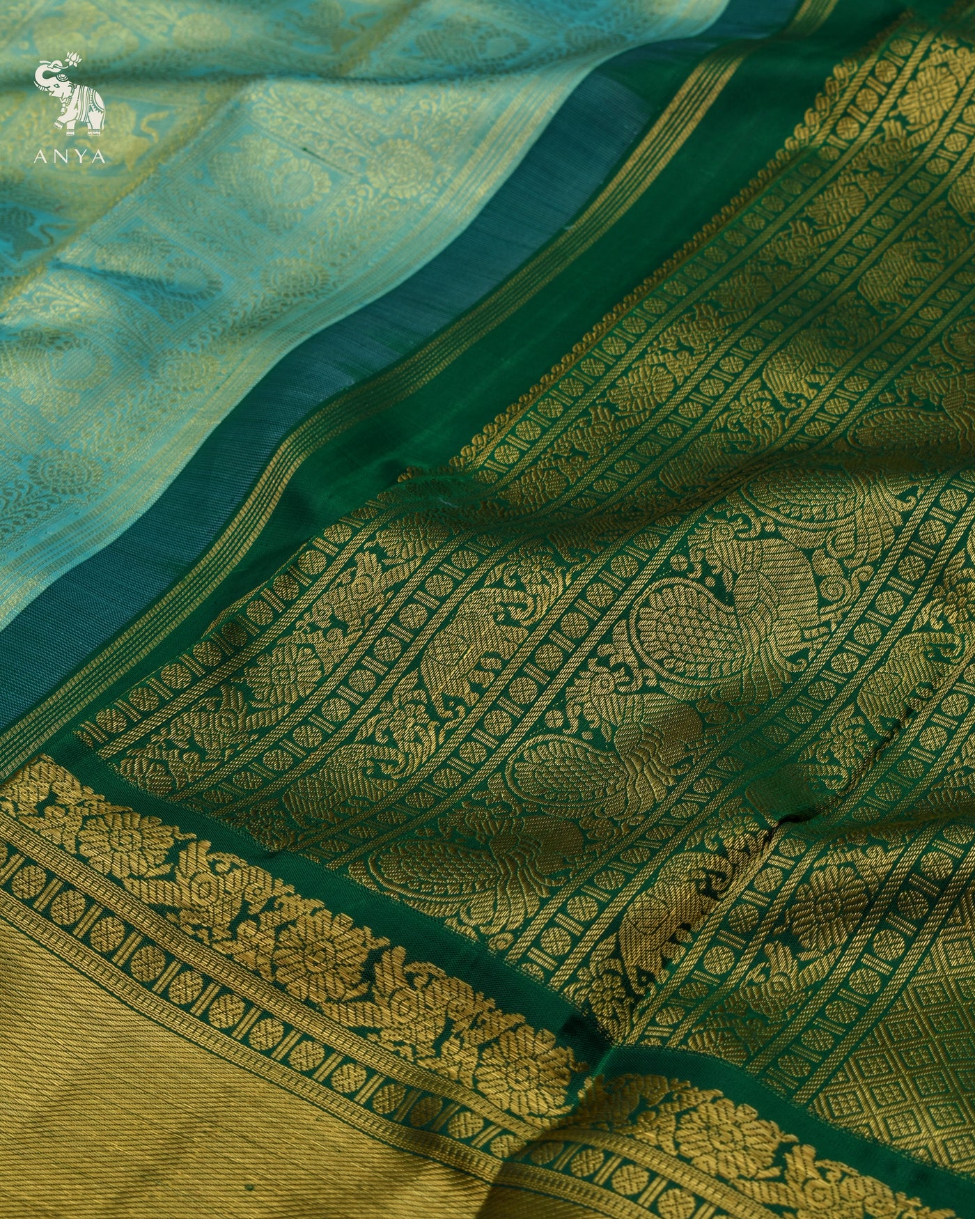 Rexona Green Kanchipuram Silk Saree with Square Zari Butta Design