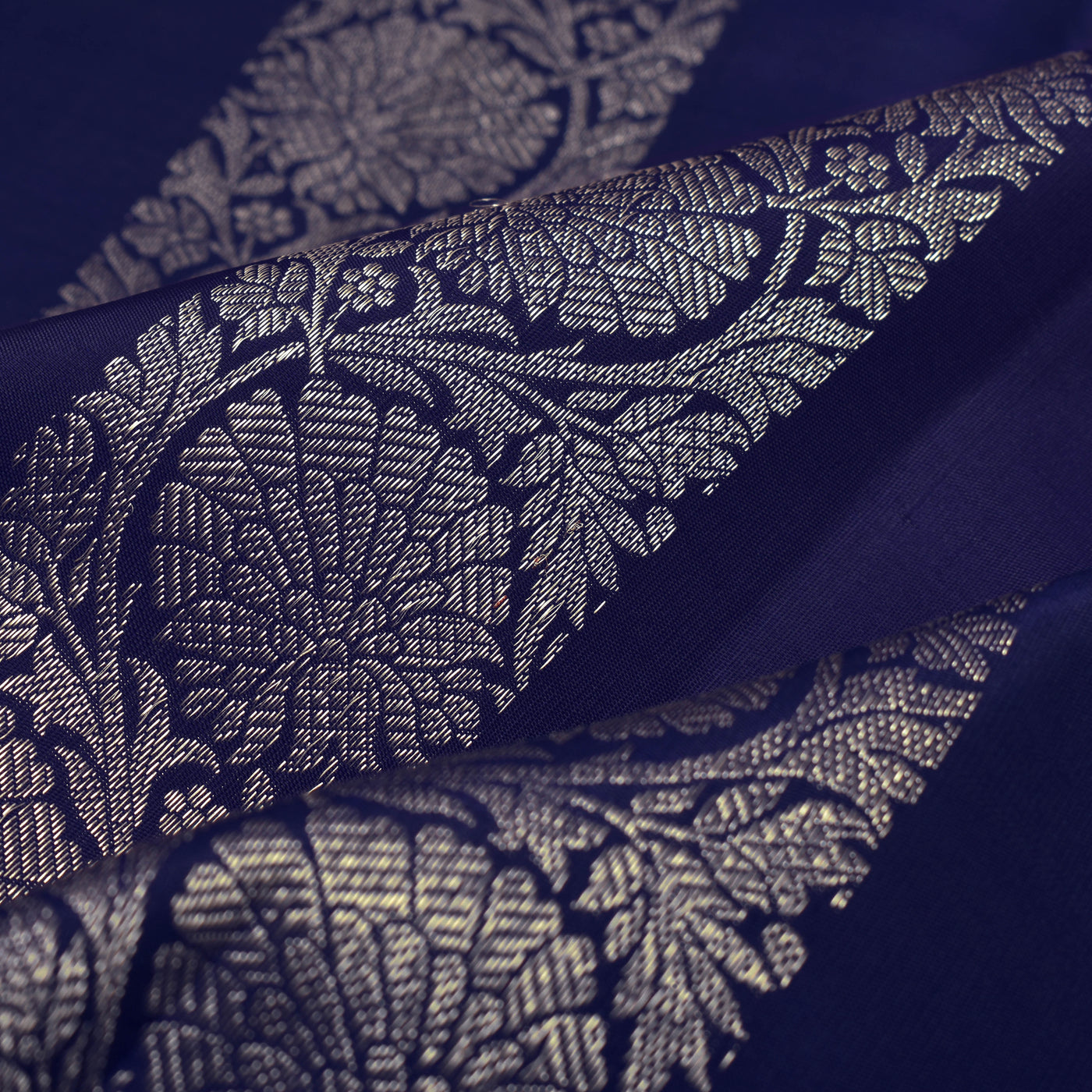 Navy Blue Kanchi Silk Fabric with Kodi Creeper Design