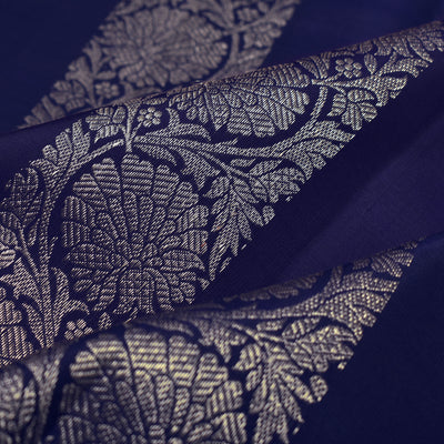 Navy Blue Kanchi Silk Fabric with Kodi Creeper Design