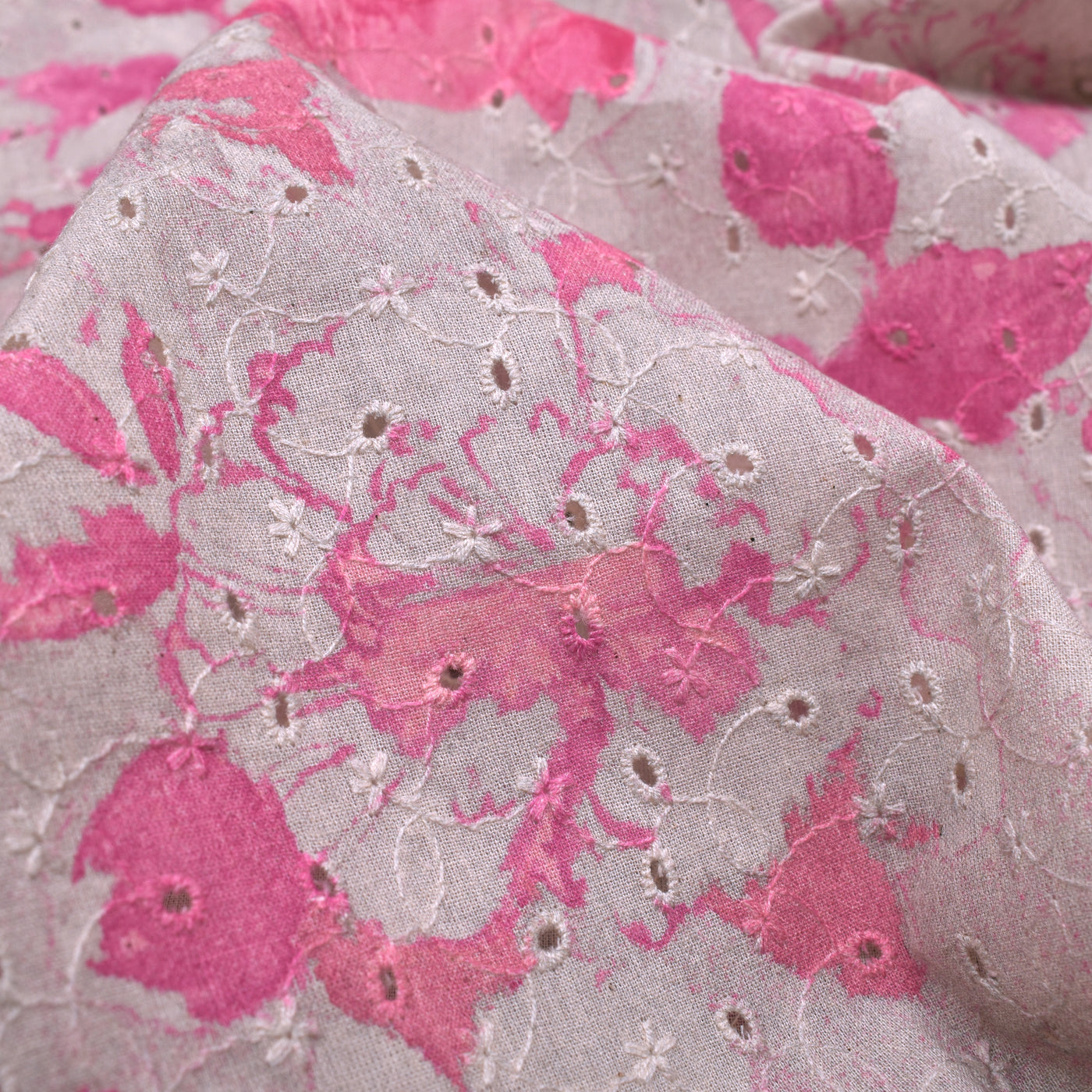 Grey and Pink Hakoba Cotton Fabric with Floral Design