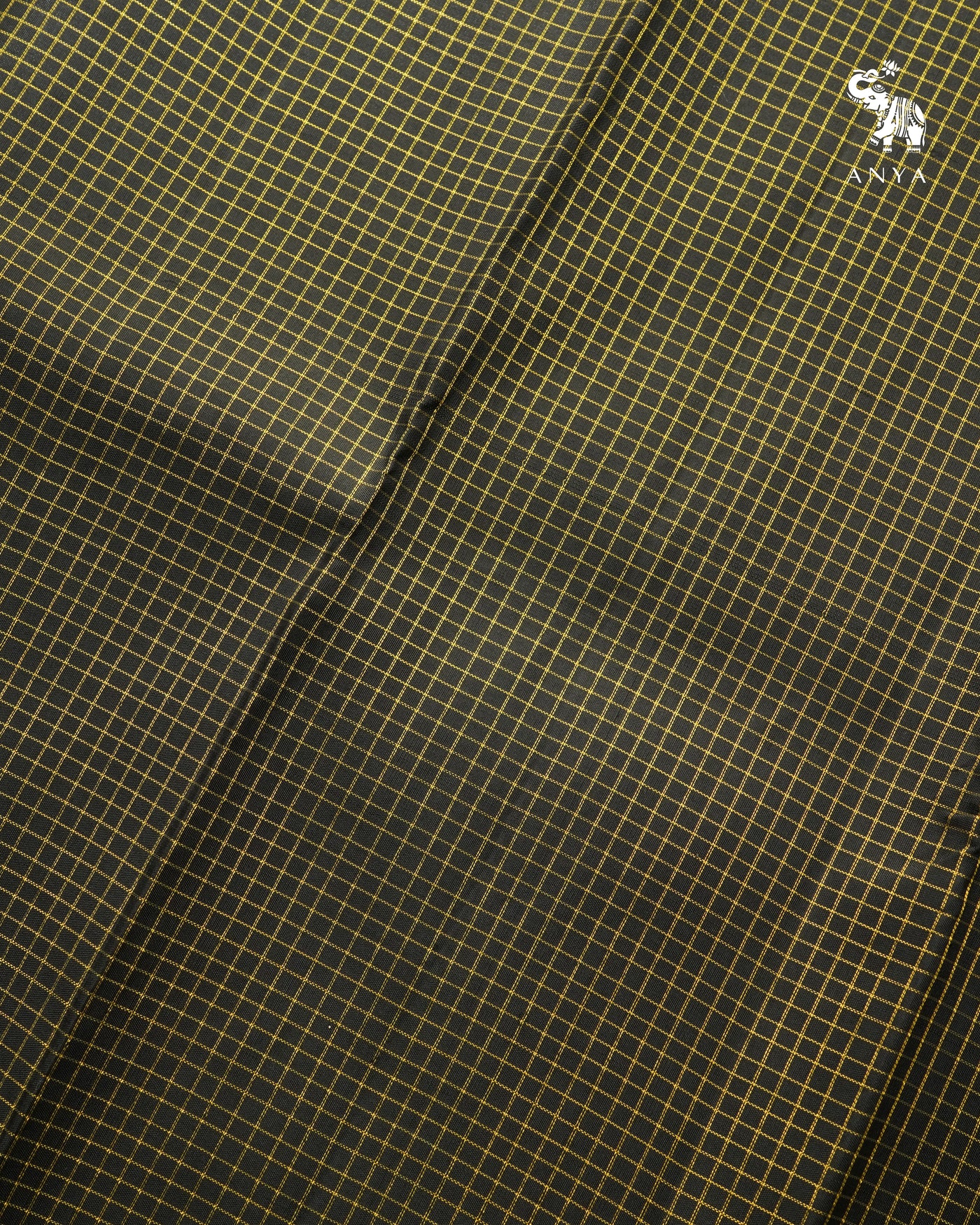 Black Kanchi Silk Fabric with Zari Checks Design