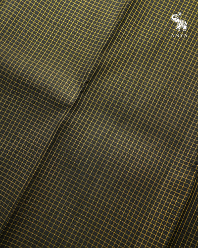 Black Kanchi Silk Fabric with Zari Checks Design