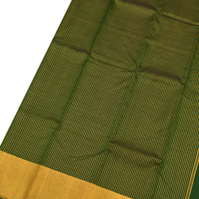 Bottle Green Kanchipuram Silk Saree with Small Checks Design