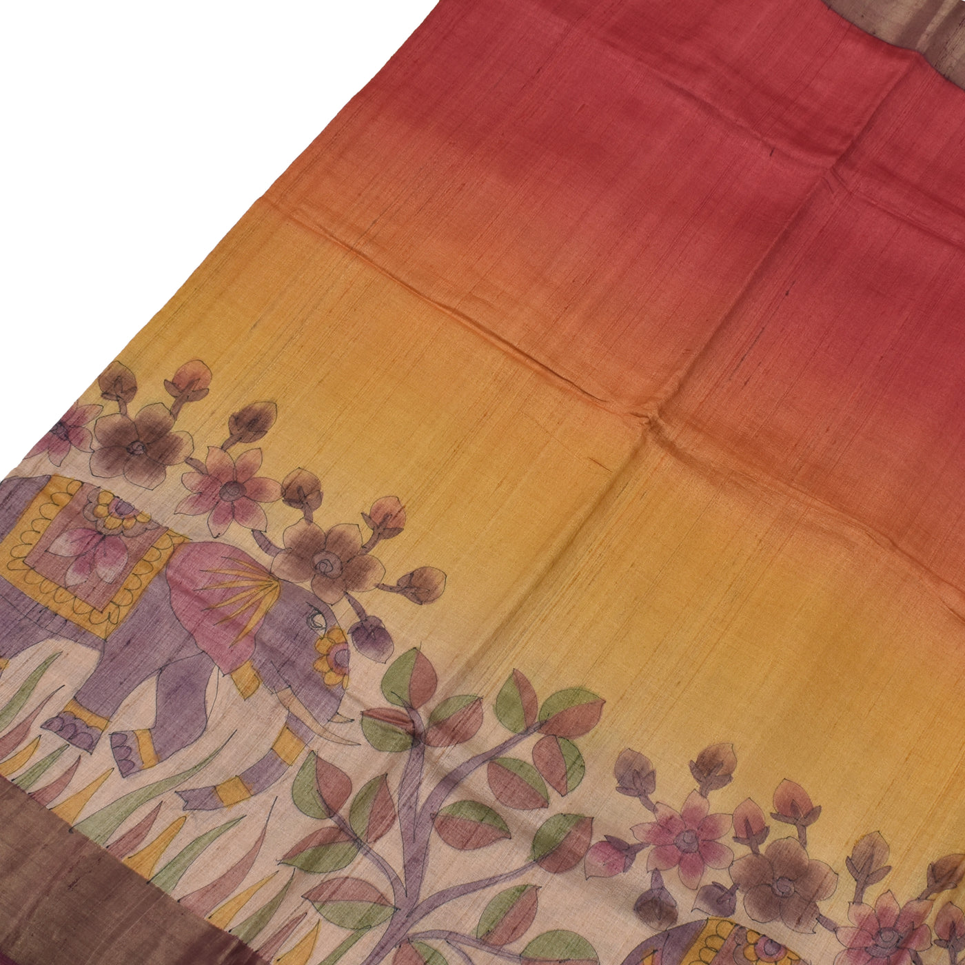 Tri Color Tussar Silk Saree with Kalamkari Print Design