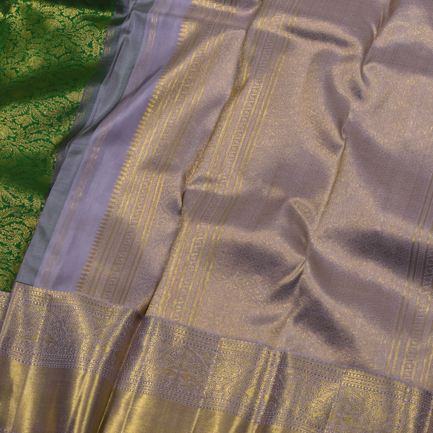 Bottle Green Kanchipuram Silk Saree with Creeper Design