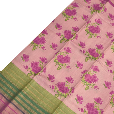 Onion Pink Tussar Silk Saree with Floral Printed Design