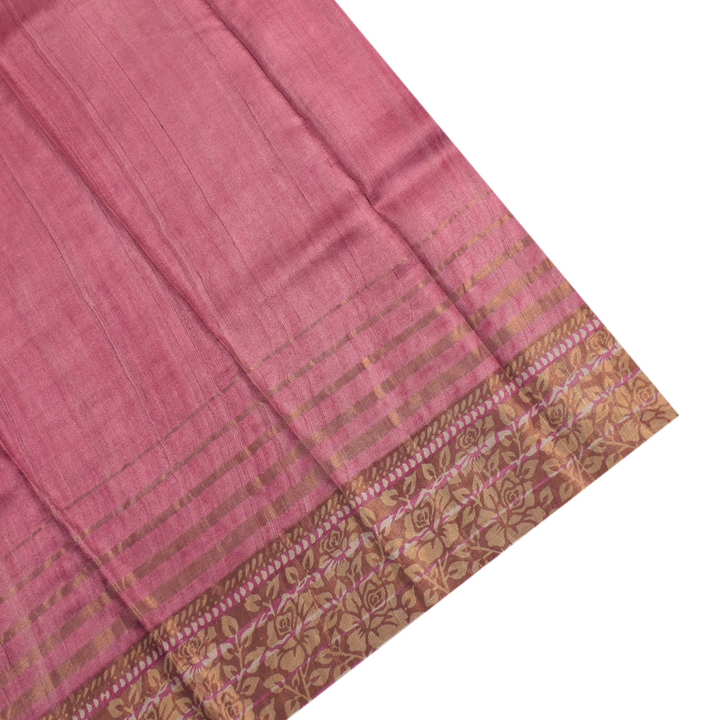 Onion Pink Tussar Silk Saree with Floral Printed Design