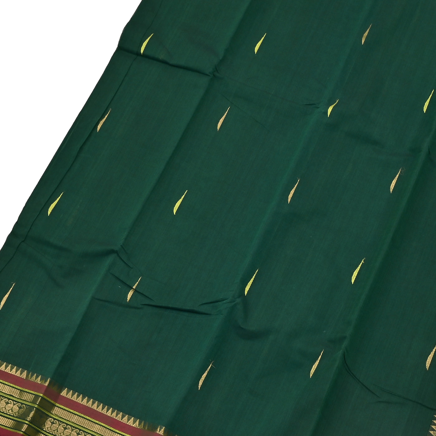 Bottle Green Kanchi Cotton Saree with Rain Drops Design