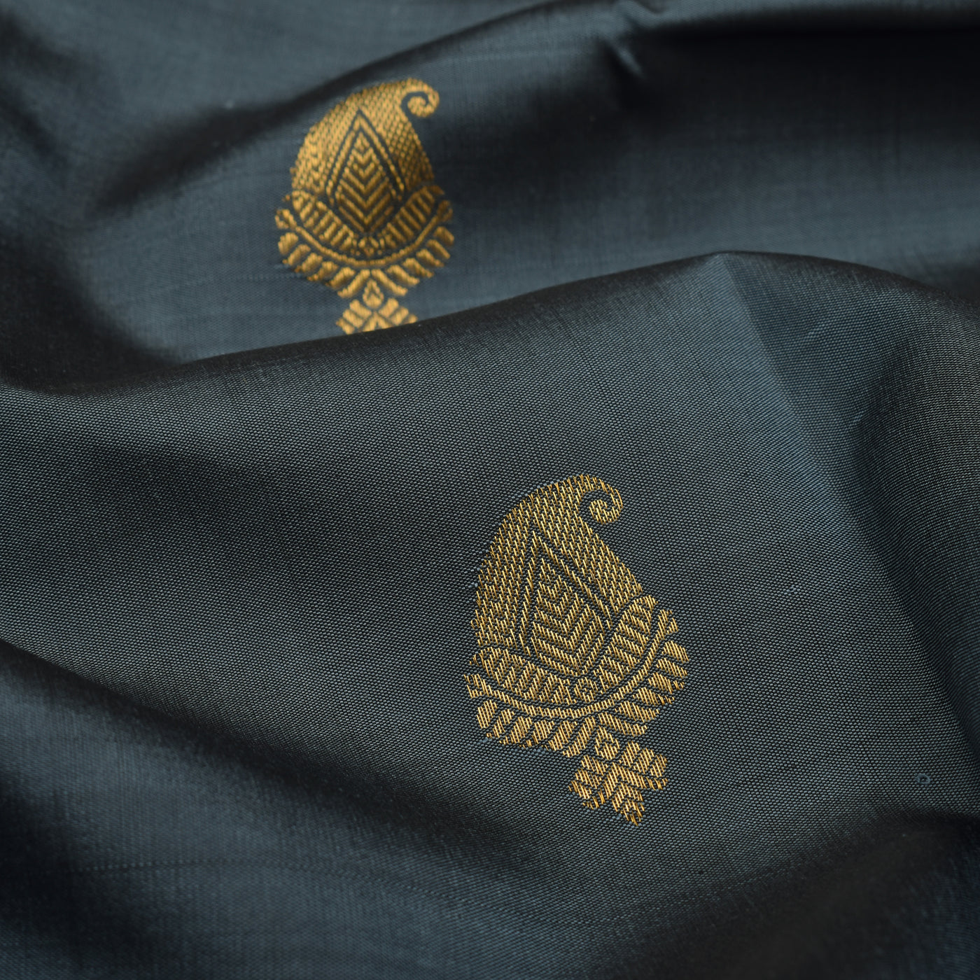 Dark Grey Kanchi Silk Fabric with Mango Butta Design