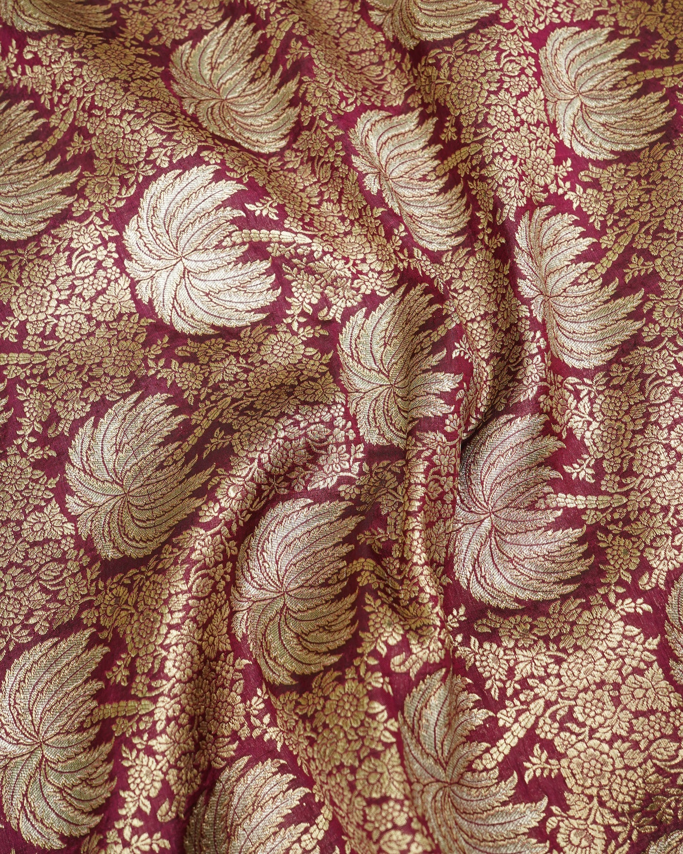 Wine Banarasi Silk Fabric with Floral Zari Design