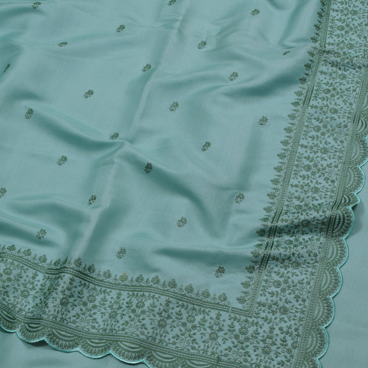 Baby Blue Fancy Saree with Small Floral Embroidery Design