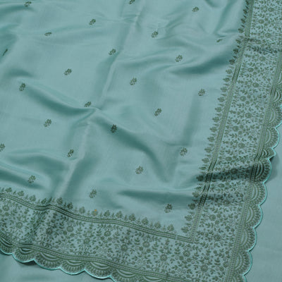 Baby Blue Fancy Saree with Small Floral Embroidery Design