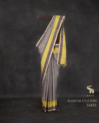 Grey Kanchi Cotton Saree with Thread Kattam Design