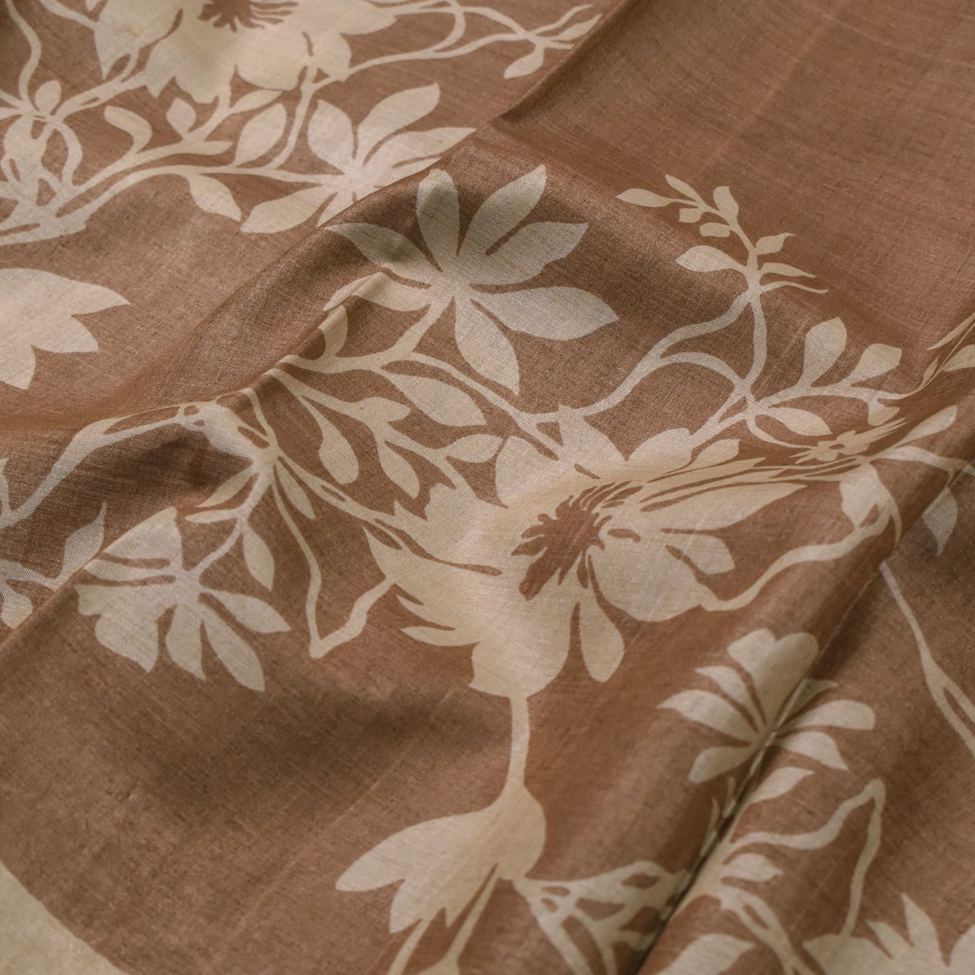 Light Brown Tussar Silk Saree with Floral Printed Design