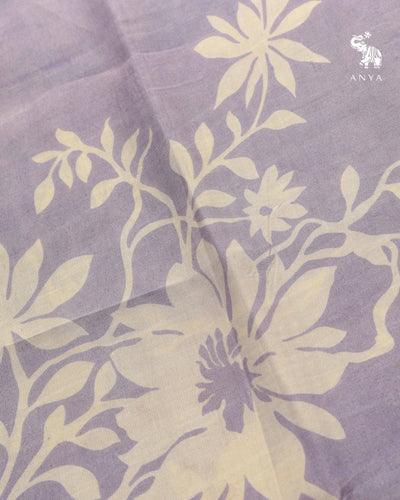 Lavender Printed Kanchi Silk Saree with Cut Work Design
