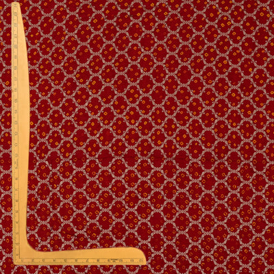 Red Jaal Bandhani Silk Fabric with Banarasi Design