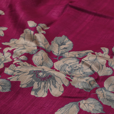 Rani Arakku Tussar Silk Saree with Floral Printed Design