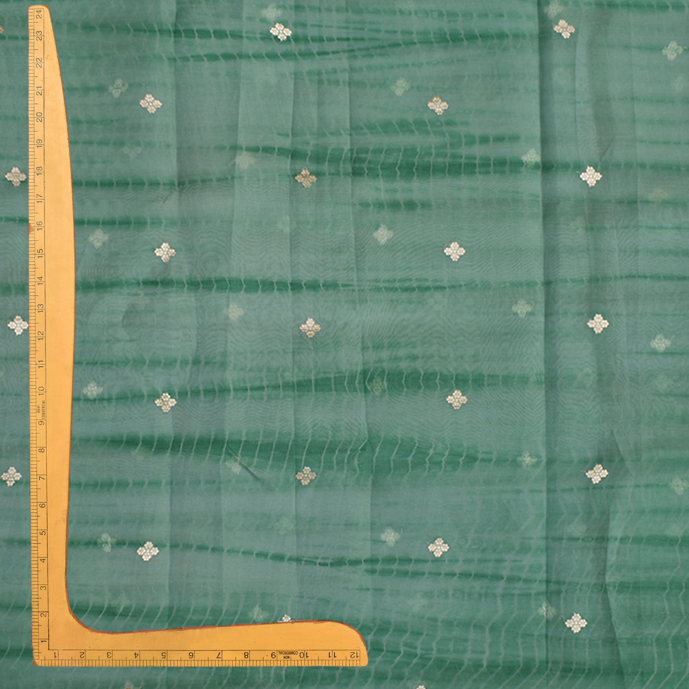 Mint Green Organza Fabric with Shibori Print Design