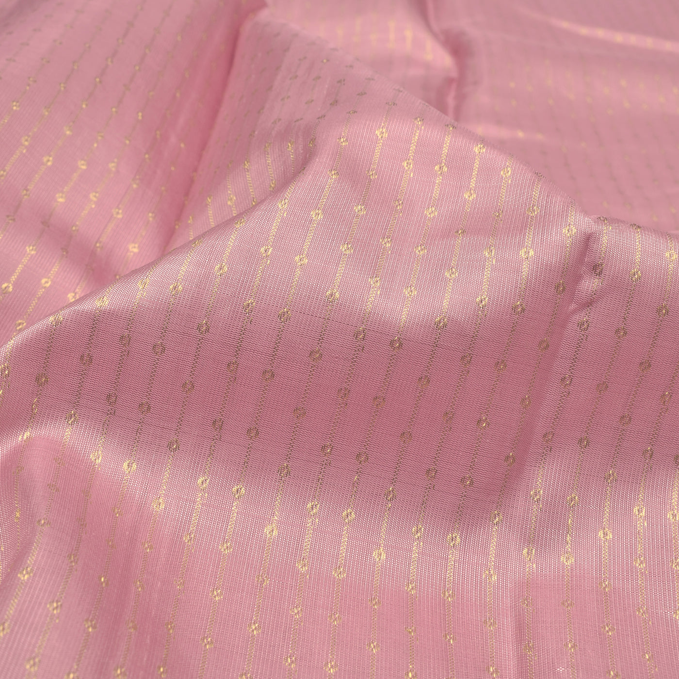 Baby Pink Kanchi Silk Fabric with Dots and Stripes Design